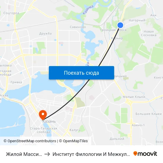 Жилой Массив Нагорный-2 to Институт Филологии И Межкультурной Коммуникации Кфу map