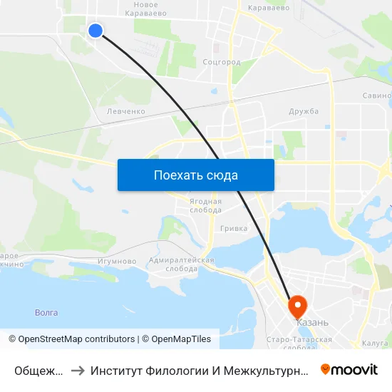 Общежитие-2 to Институт Филологии И Межкультурной Коммуникации Кфу map