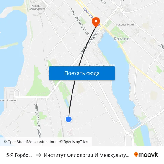 5-Я Горбольница-1 to Институт Филологии И Межкультурной Коммуникации Кфу map