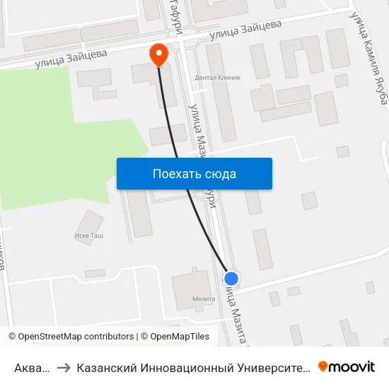 Аквапарк-1 to Казанский Инновационный Университет Имени В.Г Тимирясова (Иэуп) map