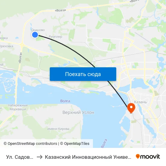 Ул. Садовая (Осиново) to Казанский Инновационный Университет Имени В.Г Тимирясова (Иэуп) map