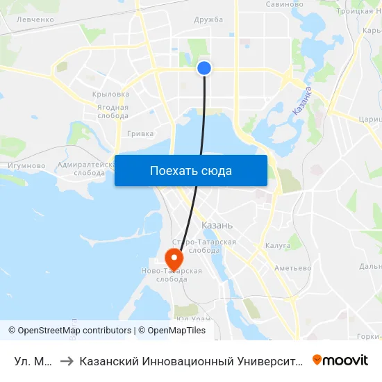 Ул. Мусина-1 to Казанский Инновационный Университет Имени В.Г Тимирясова (Иэуп) map