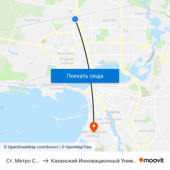 Ст. Метро Северный Вокзал to Казанский Инновационный Университет Имени В.Г Тимирясова (Иэуп) map