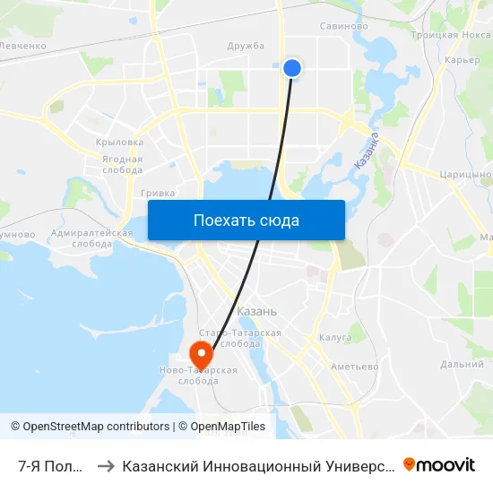 7-Я Поликлиника-1 to Казанский Инновационный Университет Имени В.Г Тимирясова (Иэуп) map