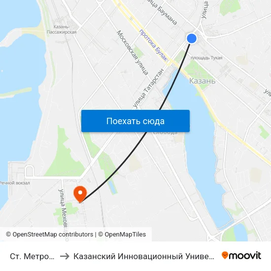 Ст. Метро Пл.Г.Тукая-1 to Казанский Инновационный Университет Имени В.Г Тимирясова (Иэуп) map