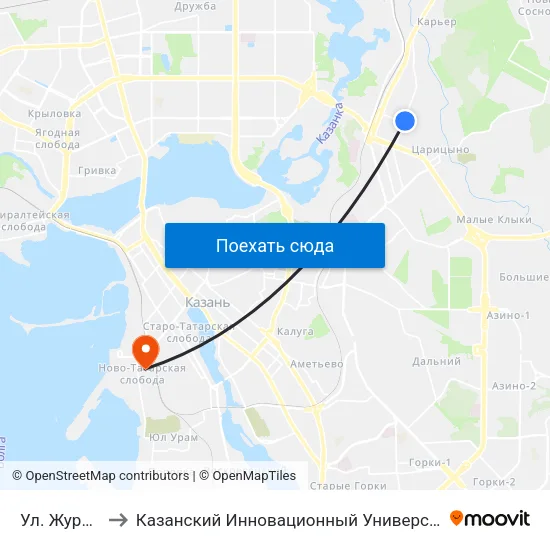 Ул. Журналистов-1 to Казанский Инновационный Университет Имени В.Г Тимирясова (Иэуп) map