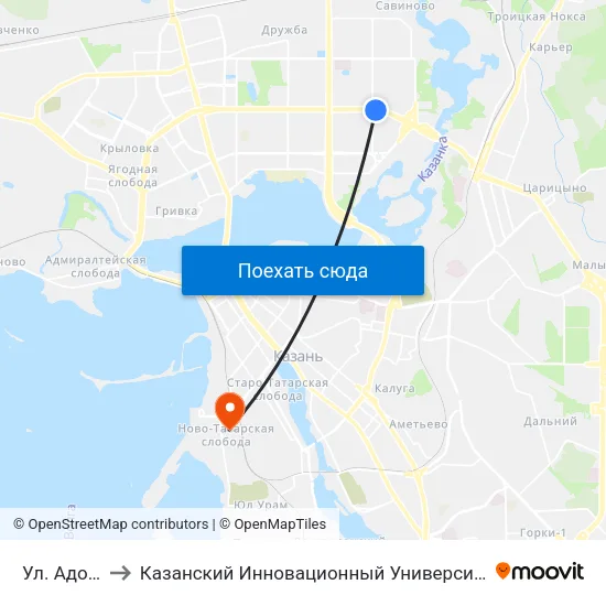 Ул. Адоратского to Казанский Инновационный Университет Имени В.Г Тимирясова (Иэуп) map