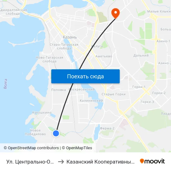 Ул. Центрально-Отарская to Казанский Кооперативный Институт map