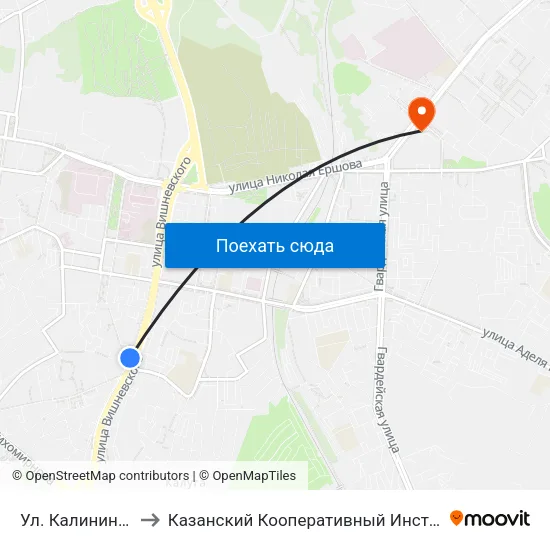 Ул. Калинина-1 to Казанский Кооперативный Институт map