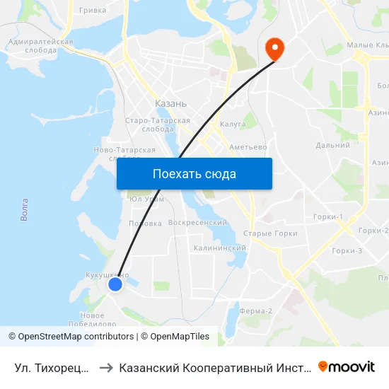 Ул. Тихорецкая to Казанский Кооперативный Институт map