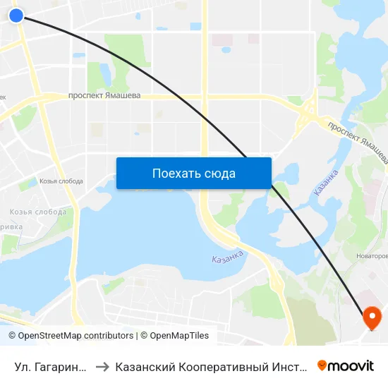 Ул. Гагарина-3 to Казанский Кооперативный Институт map