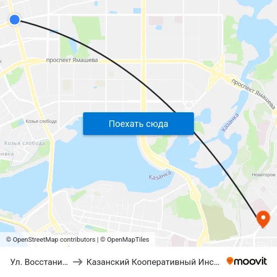 Ул. Восстания-3 to Казанский Кооперативный Институт map
