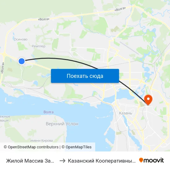 Жилой Массив Залесный-1 to Казанский Кооперативный Институт map