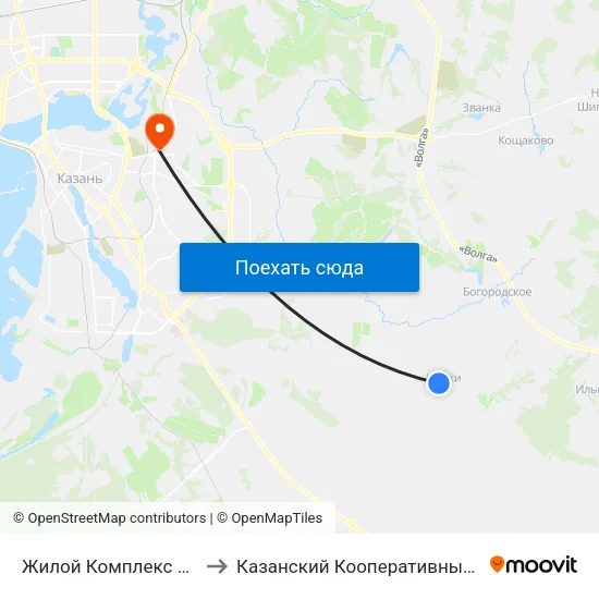 Жилой Комплекс Светлый to Казанский Кооперативный Институт map