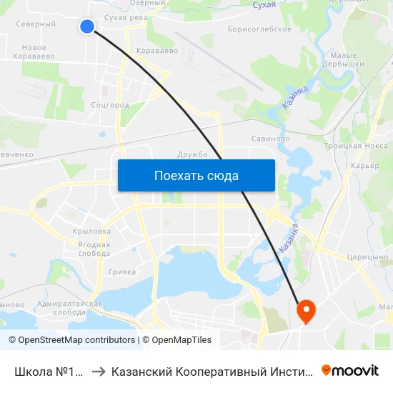 Школа №105 to Казанский Кооперативный Институт map