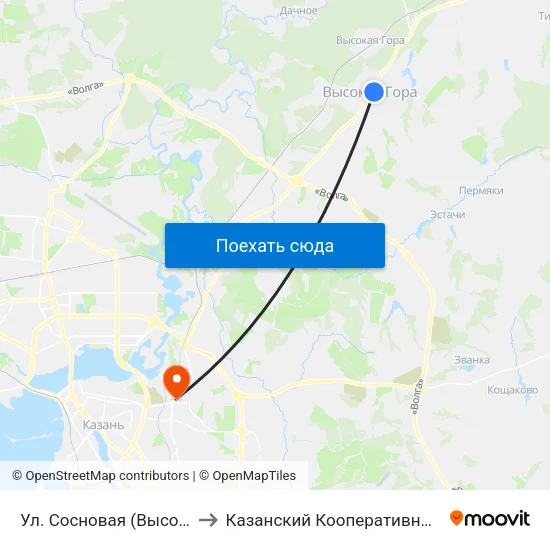 Ул. Сосновая (Высокая Гора) to Казанский Кооперативный Институт map