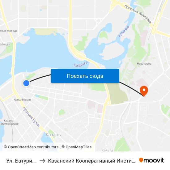Ул. Батурина to Казанский Кооперативный Институт map