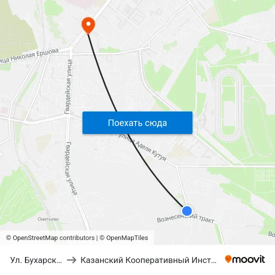 Ул. Бухарская to Казанский Кооперативный Институт map