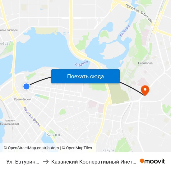 Ул. Батурина-1 to Казанский Кооперативный Институт map