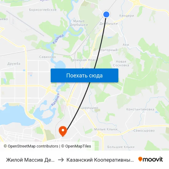 Жилой Массив Дербышки to Казанский Кооперативный Институт map