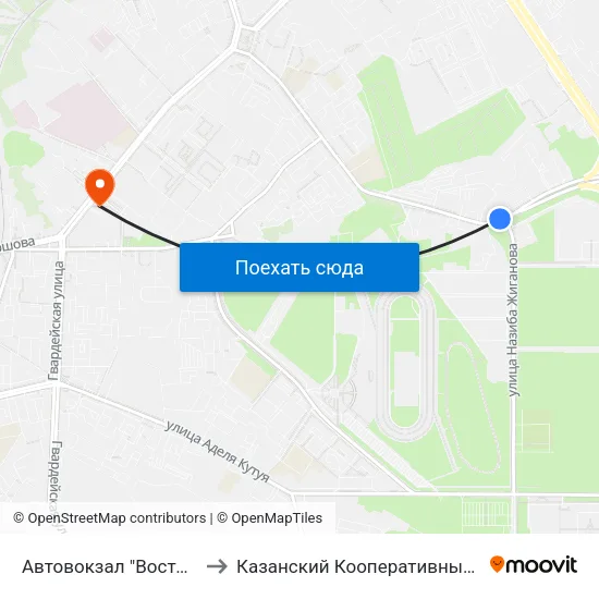 Автовокзал "Восточный"-1 to Казанский Кооперативный Институт map