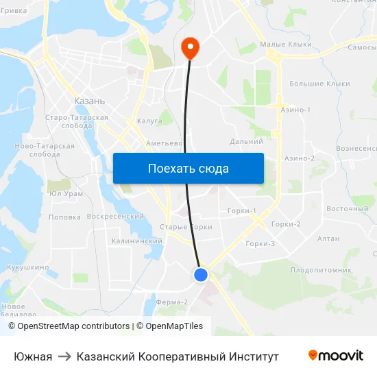 Южная to Казанский Кооперативный Институт map