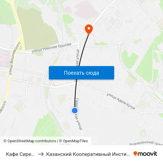 Кафе Сирень to Казанский Кооперативный Институт map