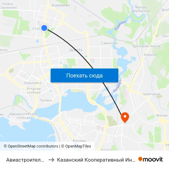 Авиастроительная to Казанский Кооперативный Институт map