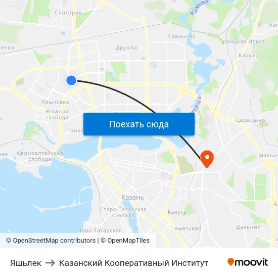 Яшьлек to Казанский Кооперативный Институт map