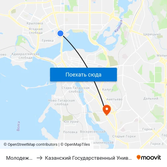 Молодежный Центр to Казанский Государственный Университет Культуры И Искусств map