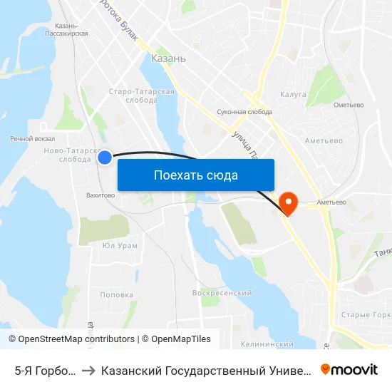 5-Я Горбольница-1 to Казанский Государственный Университет Культуры И Искусств map