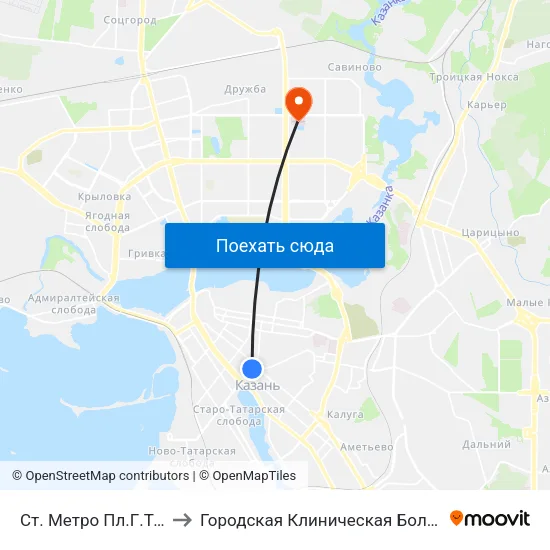 Ст. Метро Пл.Г.Тукая-1 to Городская Клиническая Больница №7 map