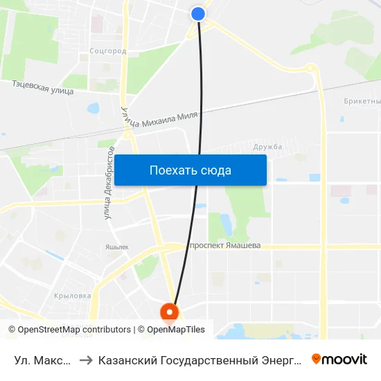 Ул. Максимова-5 to Казанский Государственный Энергетический Университет map