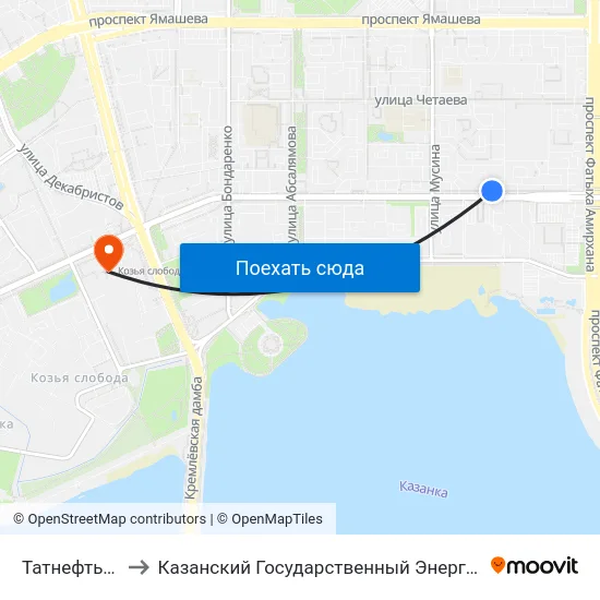 Татнефть Арена-1 to Казанский Государственный Энергетический Университет map