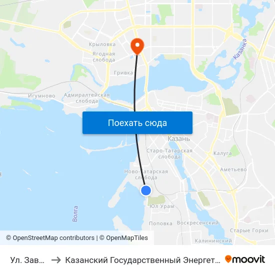 Ул. Заводская to Казанский Государственный Энергетический Университет map