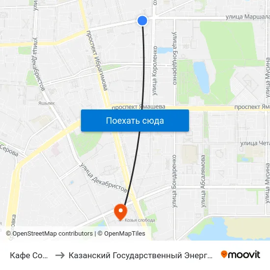 Кафе Солнышко to Казанский Государственный Энергетический Университет map