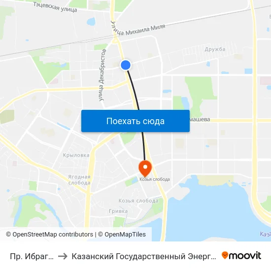 Пр. Ибрагимова-2 to Казанский Государственный Энергетический Университет map