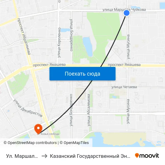 Ул. Маршала Чуйкова-2 to Казанский Государственный Энергетический Университет map