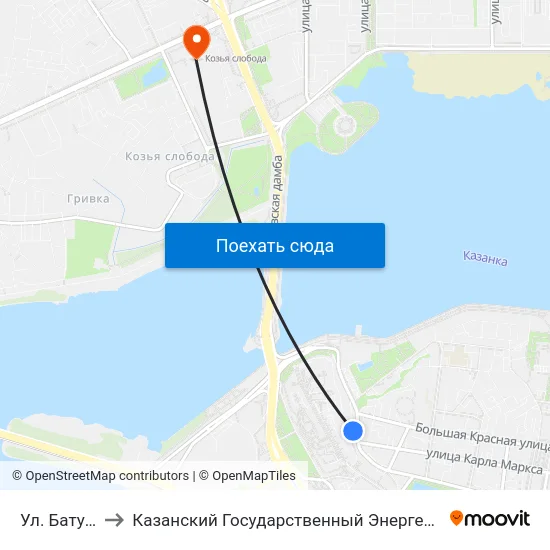 Ул. Батурина-1 to Казанский Государственный Энергетический Университет map