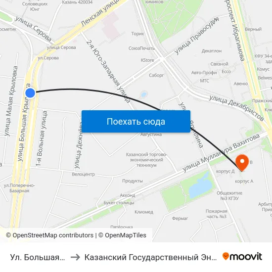 Ул. Большая Крыловка-3 to Казанский Государственный Энергетический Университет map