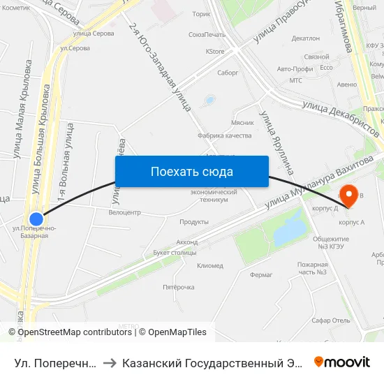 Ул. Поперечно-Базарная-2 to Казанский Государственный Энергетический Университет map