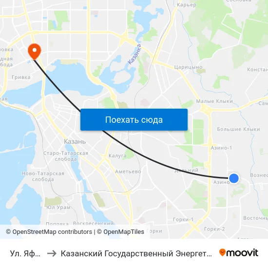 Ул. Яфраклы to Казанский Государственный Энергетический Университет map