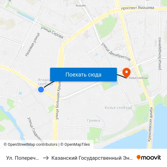 Ул. Поперечно-Базарная to Казанский Государственный Энергетический Университет map