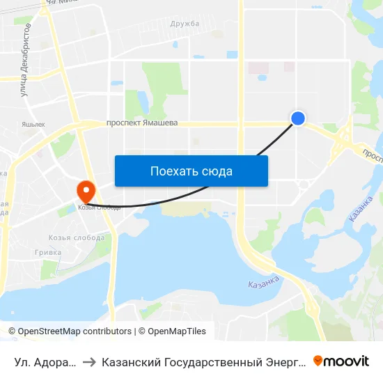 Ул. Адоратского-1 to Казанский Государственный Энергетический Университет map