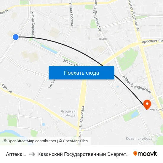 Аптека №293 to Казанский Государственный Энергетический Университет map