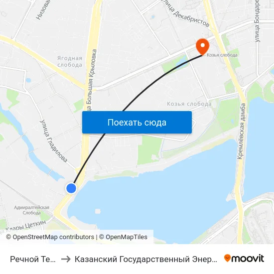 Речной Техникум-1 to Казанский Государственный Энергетический Университет map