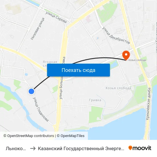 Льнокомбинат to Казанский Государственный Энергетический Университет map
