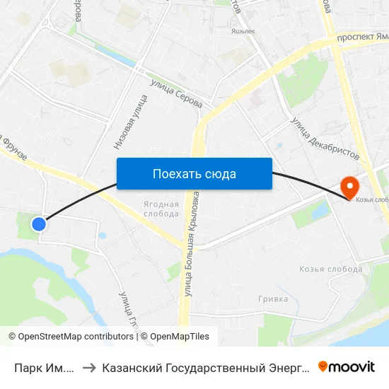 Парк Им.Петрова to Казанский Государственный Энергетический Университет map