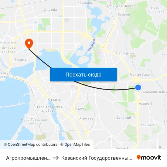 Агропромышленный Парк Казань-3 to Казанский Государственный Энергетический Университет map