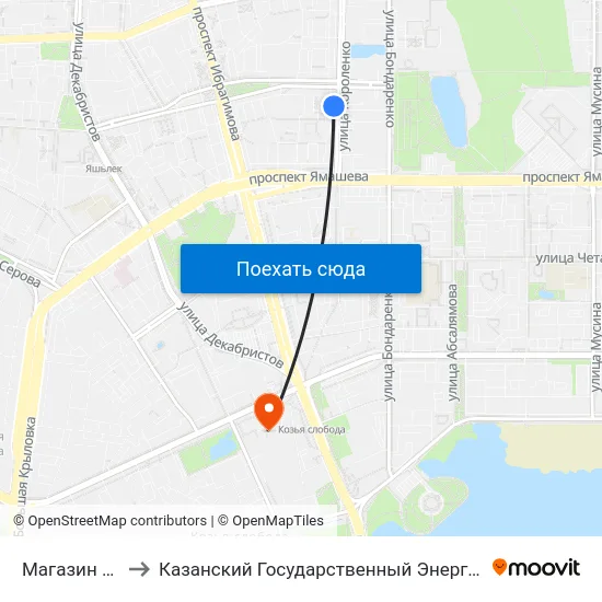 Магазин Новинка to Казанский Государственный Энергетический Университет map